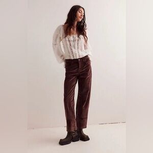 Free People We The Free Risk Taker Corduroy Straight Leg in Chocolate Truffle 30